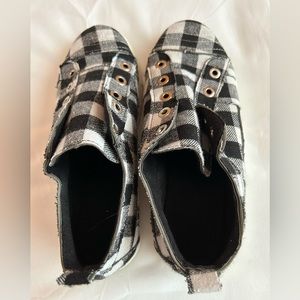 Black and white check slip on sneakers. Size 7